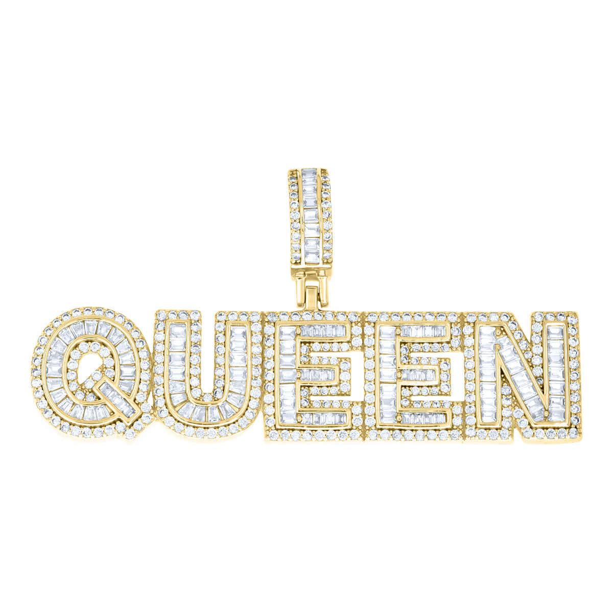 925 Sterling Silver Yellow-tone Womens Round Baguette Cubic-Zirconia QUEEN Fashion Pendant