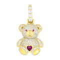 925 Sterling Silver Yellow-tone Womens Round Heart White Pink Cubic-Zirconia Teddy Bear Pendant