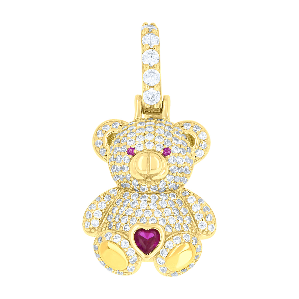 925 Sterling Silver Yellow-tone Womens Round Heart White Pink Cubic-Zirconia Teddy Bear Pendant