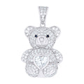 925 Sterling Silver Womens Round Heart White Black Cubic-Zirconia Teddy Bear Pendant