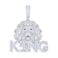 925 Sterling Silver Mens Round Baguette White Black Cubic-Zirconia KING Lion Head Animal Pendant