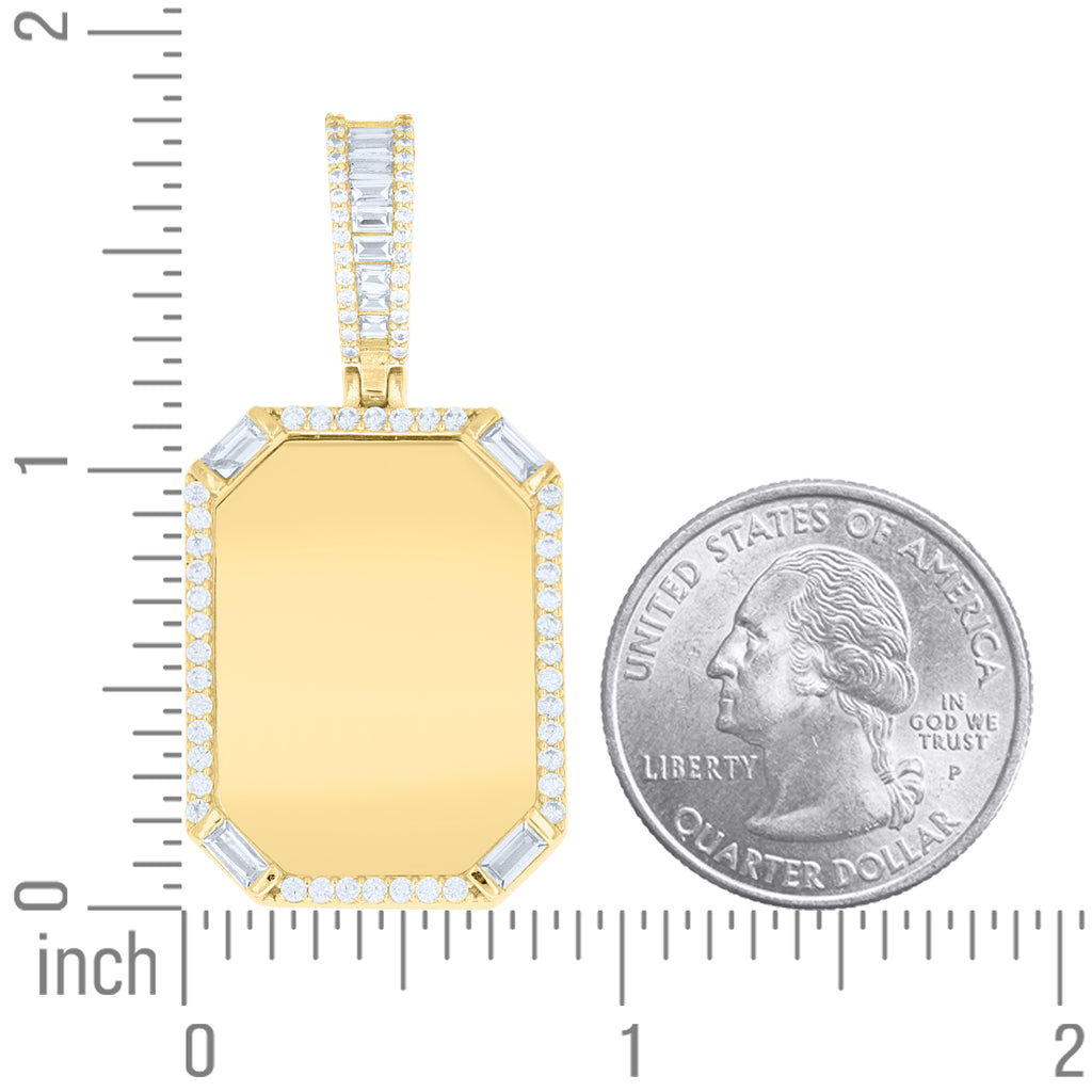 925 Sterling Silver Yellow-tone Unisex Round Baguette Cubic-Zirconia Picture Frame Pendant