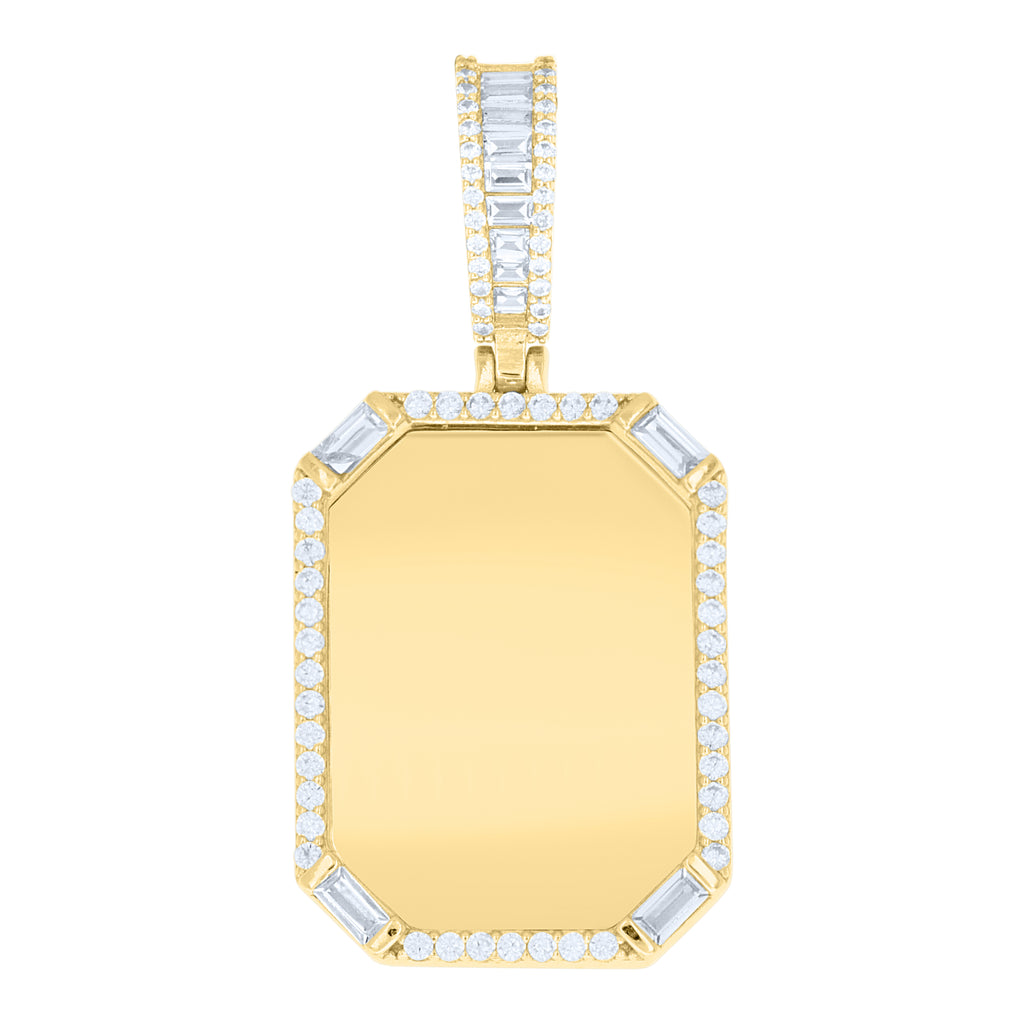 925 Sterling Silver Yellow-tone Unisex Round Baguette Cubic-Zirconia Picture Frame Pendant
