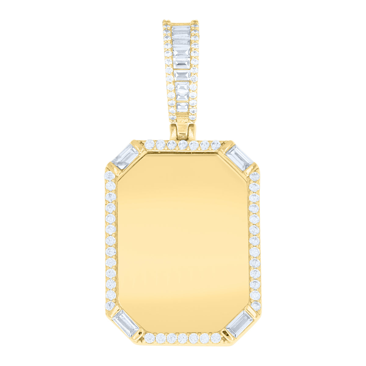 925 Sterling Silver Yellow-tone Unisex Round Baguette Cubic-Zirconia Picture Frame Pendant