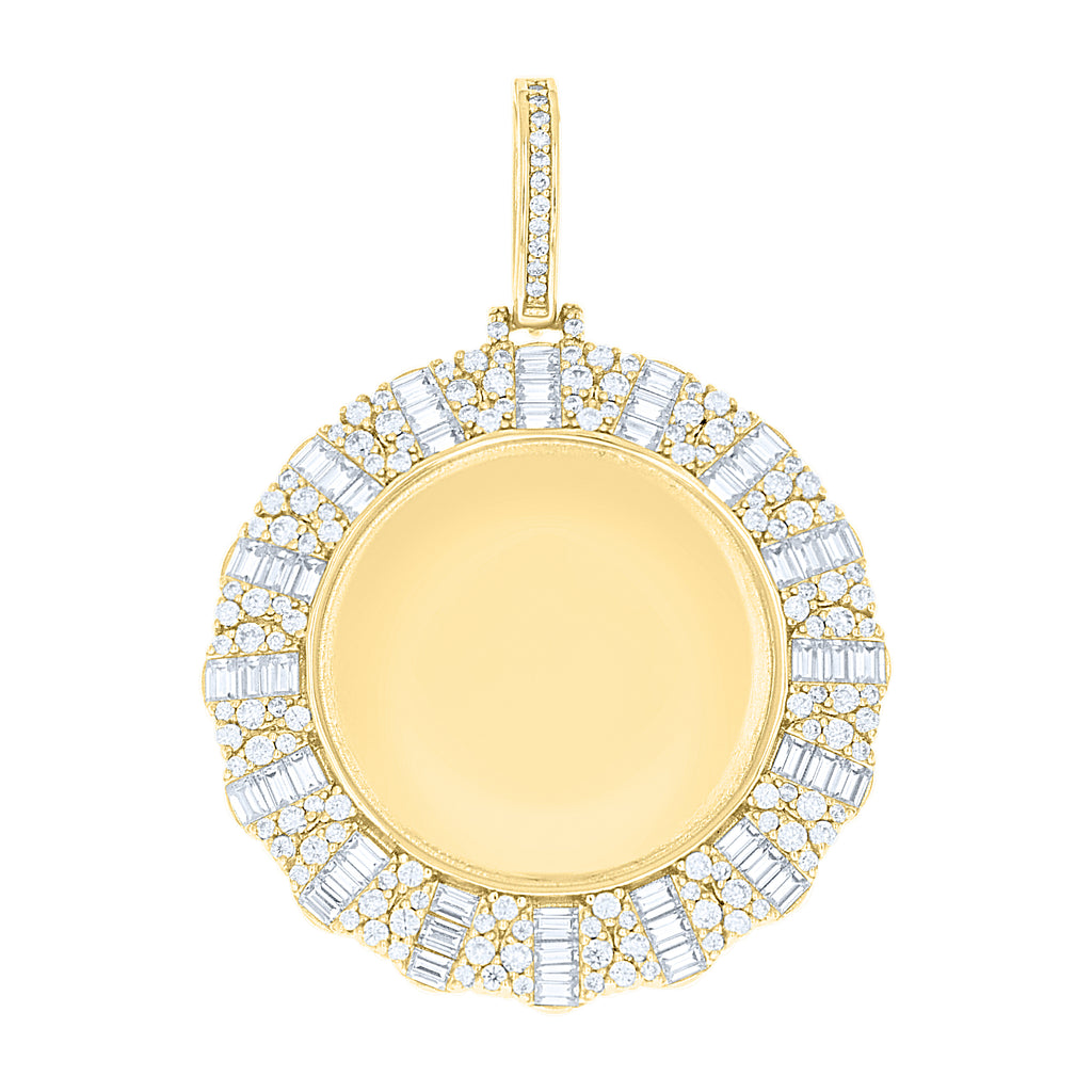 925 Sterling Silver Yellow-tone Unisex Round Baguette Cubic-Zirconia Picture Frame Pendant