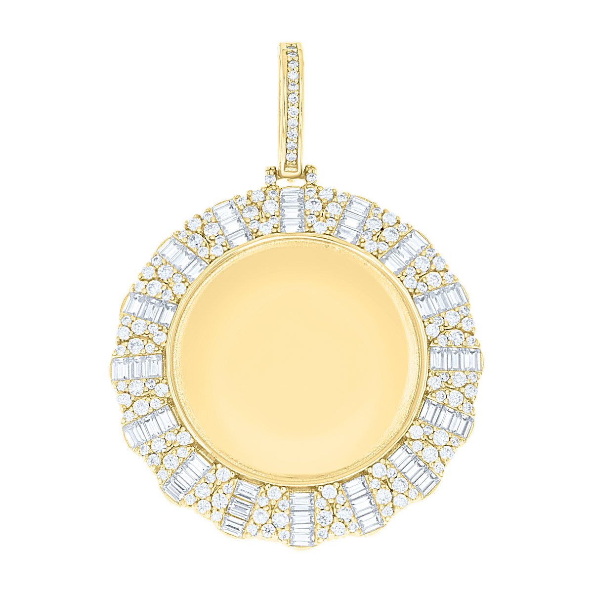 925 Sterling Silver Yellow-tone Unisex Round Baguette Cubic-Zirconia Picture Frame Pendant
