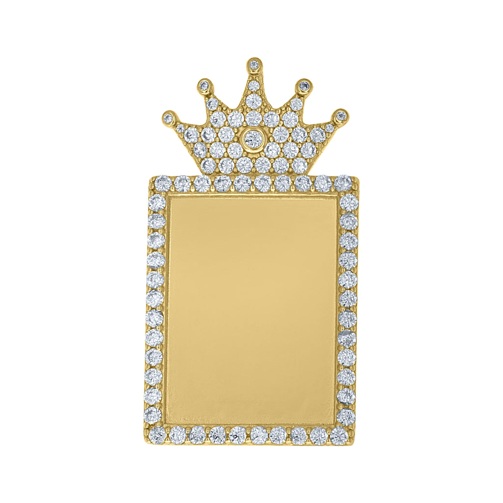 925 Sterling Silver Yellow-Tone Unisex Cubic-Zirconia Square Photo Frame Pendant