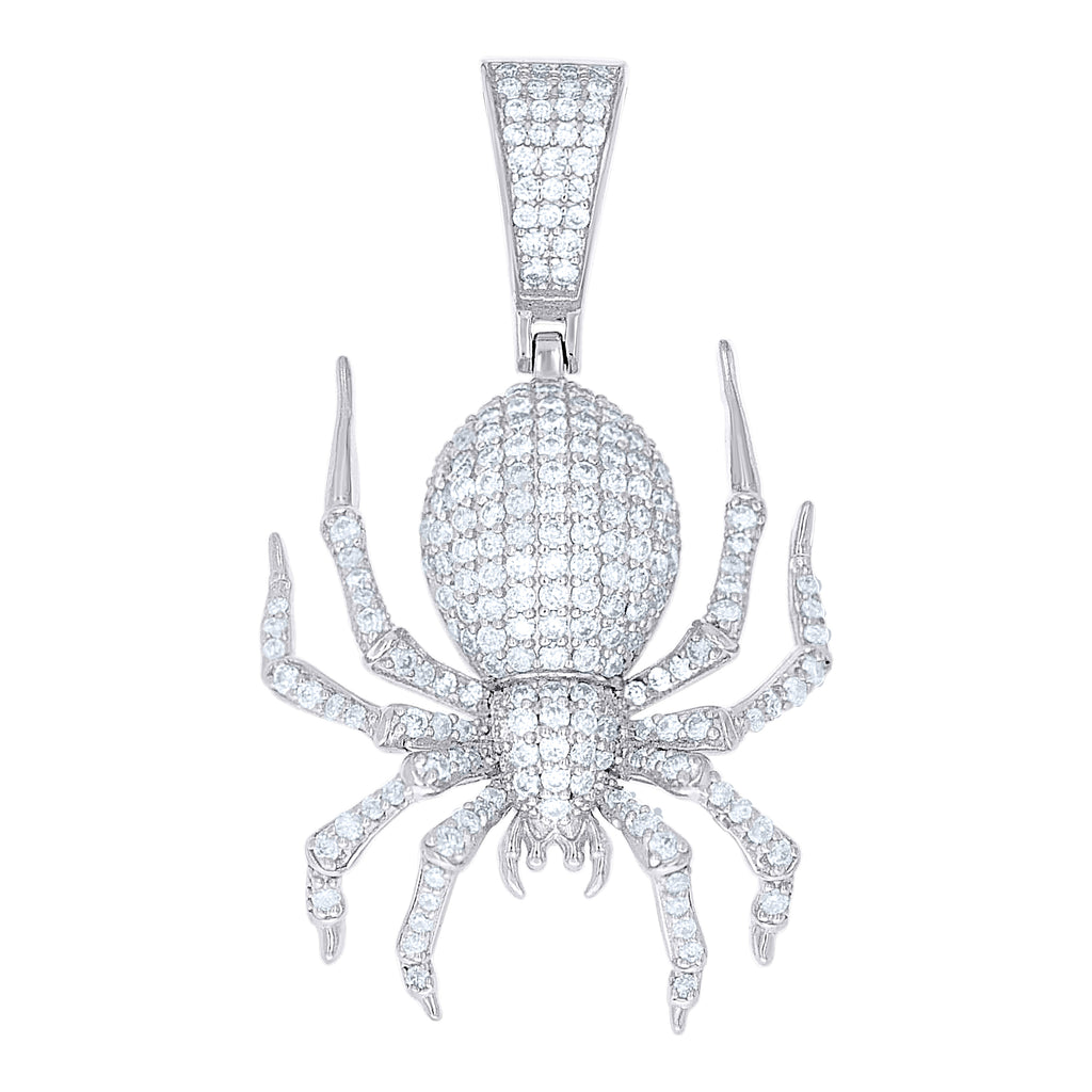 925 Sterling Silver Mens Cubic-Zirconia Spider Wildlife Pendant