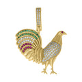 925 Sterling Silver Yellow-Tone Unisex Green Pink White Cubic-Zirconia Rooster Fashion Pendant