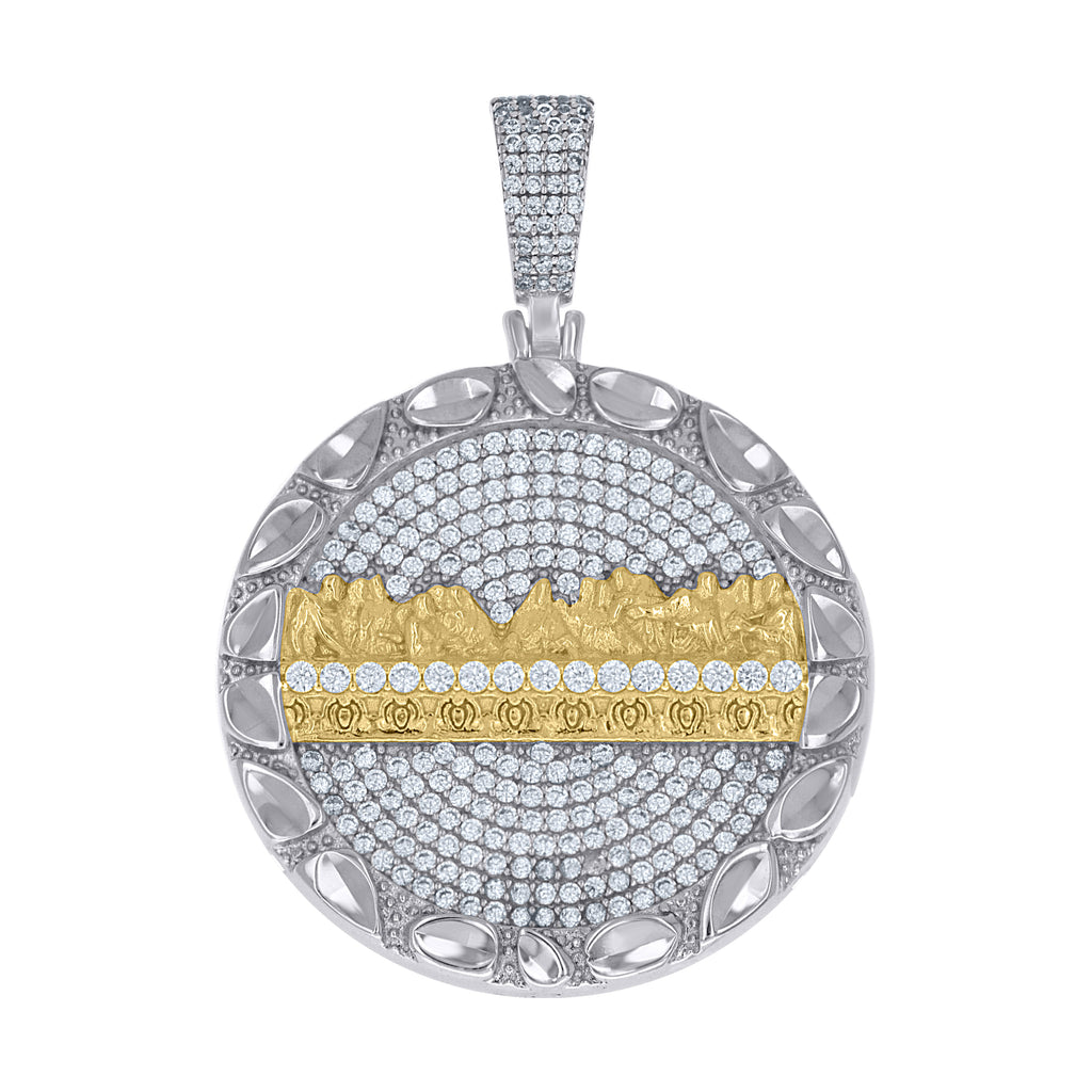 925 Sterling Silver Yellow-Tone Mens Cubic-Zirconia Nugget Last Supper Religious Pendant