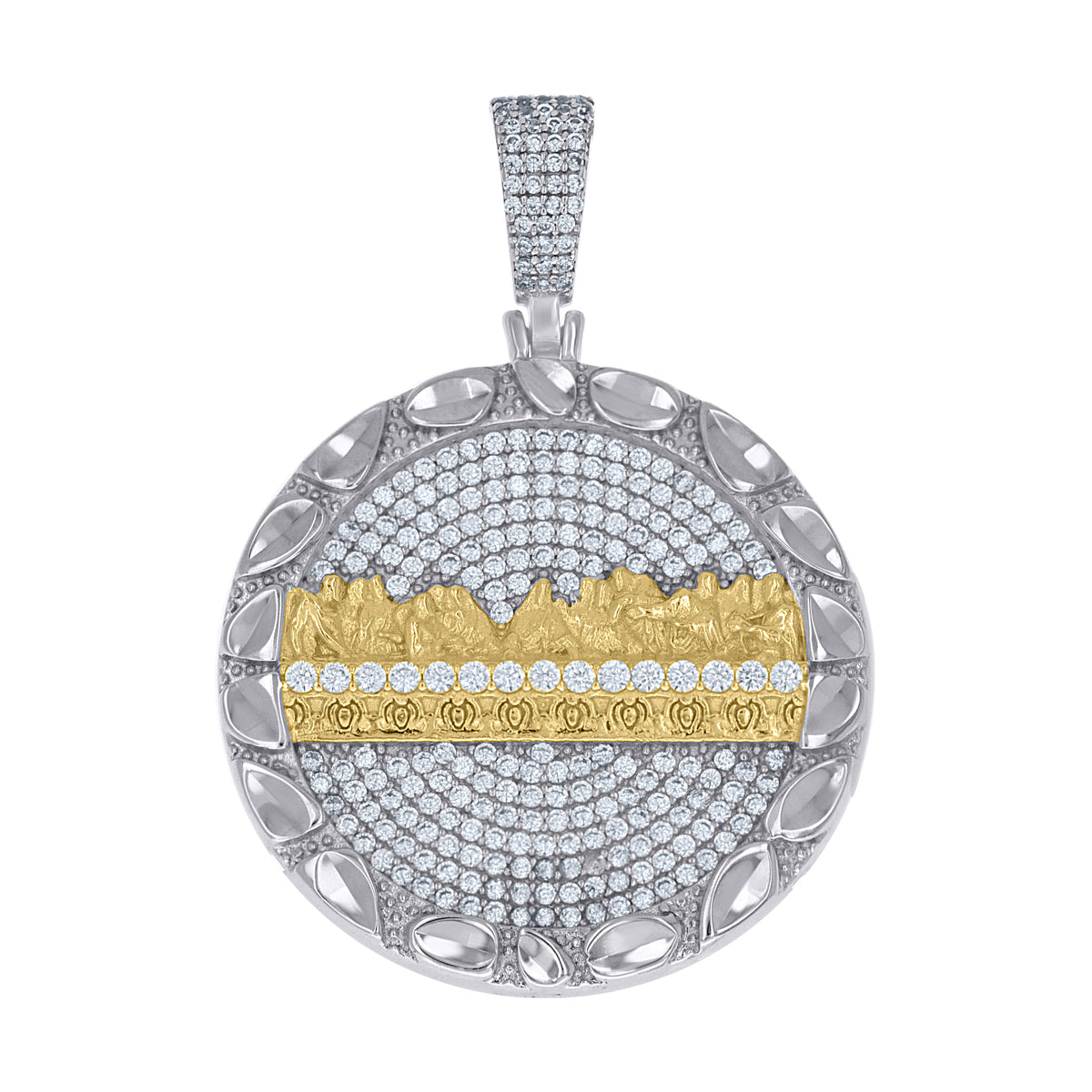 925 Sterling Silver Yellow-Tone Mens Cubic-Zirconia Nugget Last Supper Religious Pendant