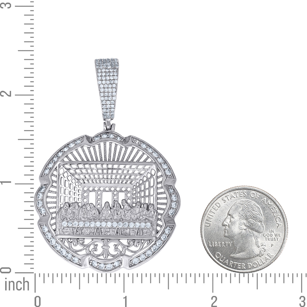 925 Sterling Silver Mens Cubic-Zirconia Last Supper Religious Pendant