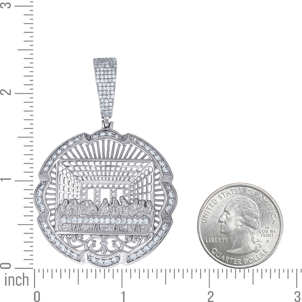 925 Sterling Silver Mens Cubic-Zirconia Last Supper Religious Pendant