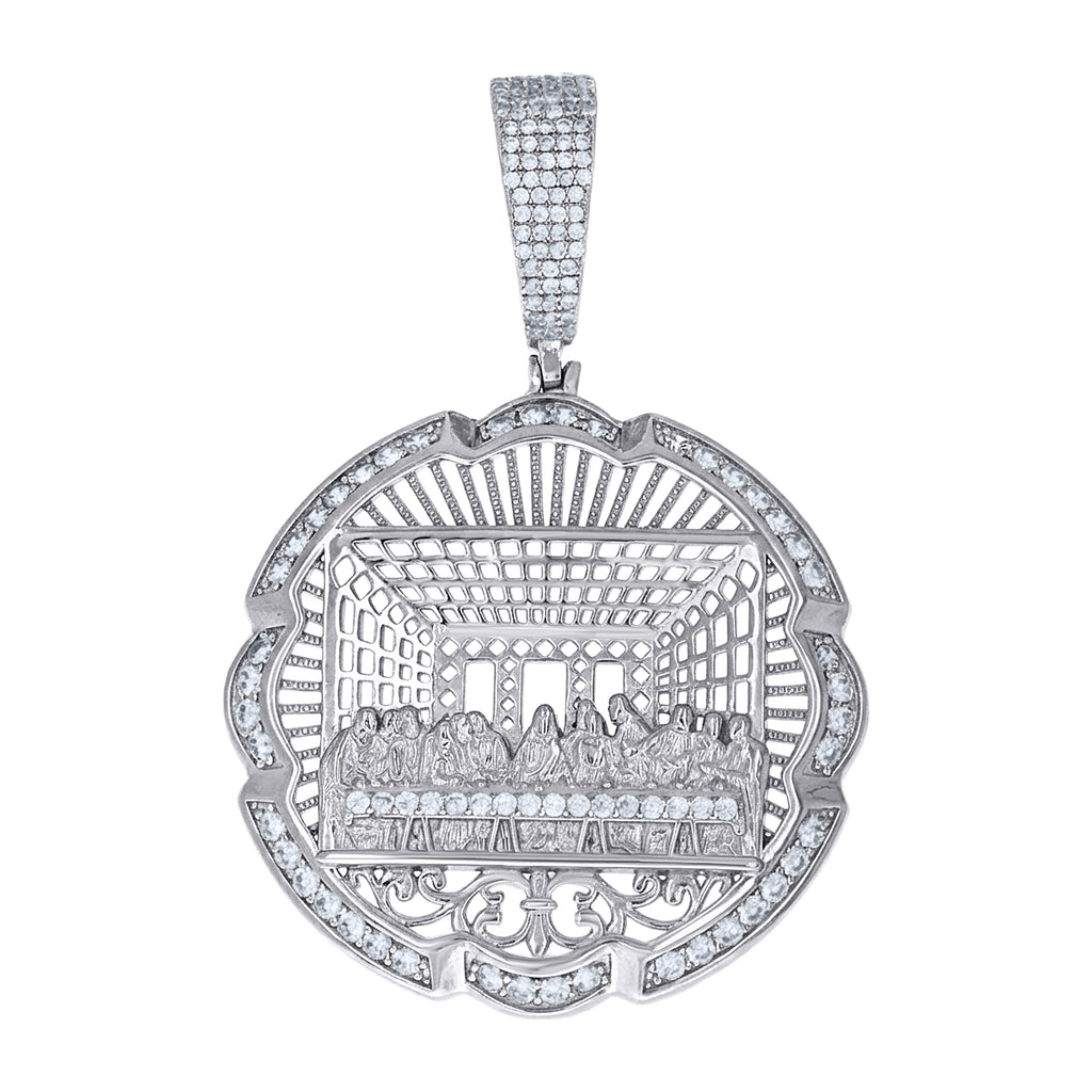 925 Sterling Silver Mens Cubic-Zirconia Last Supper Religious Pendant