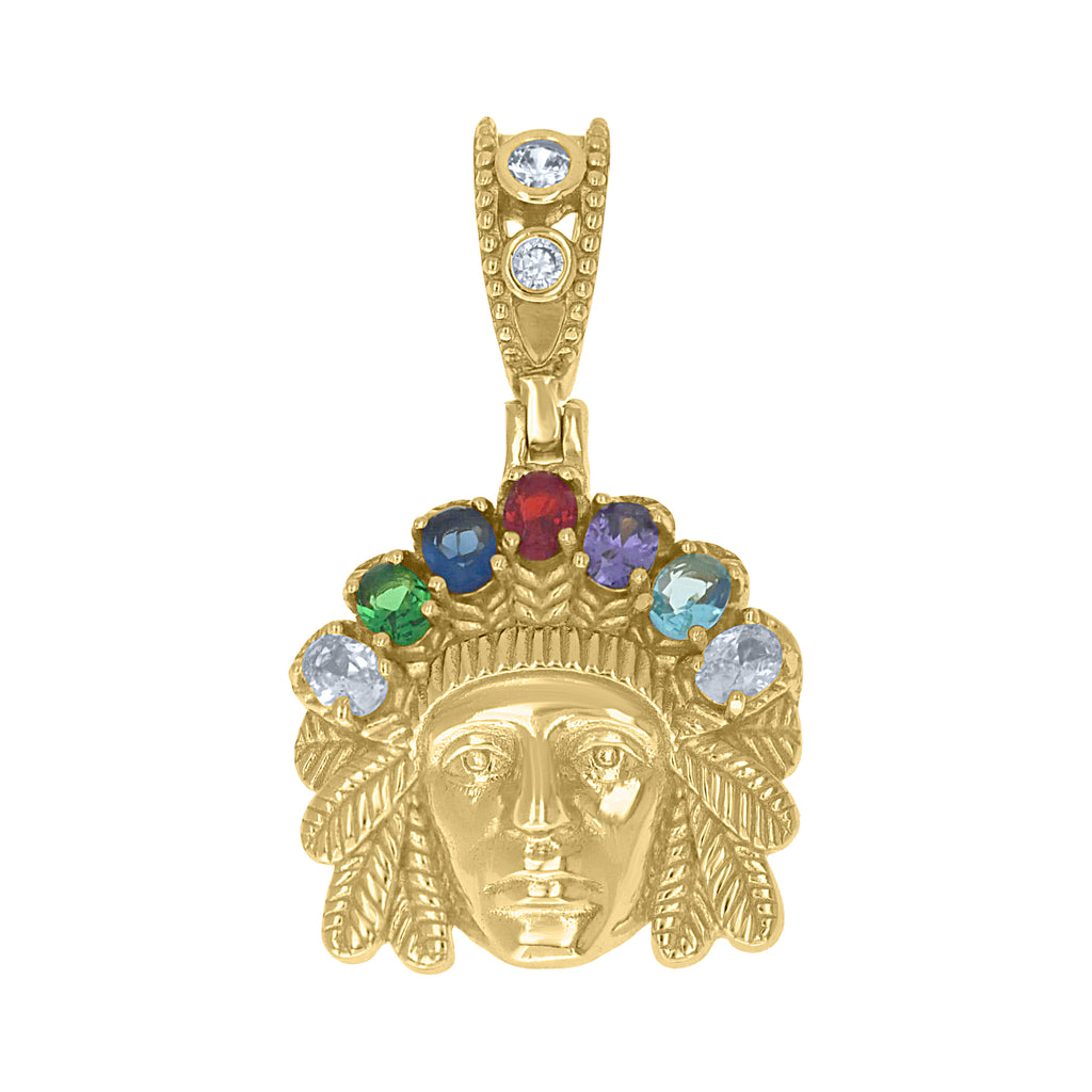 925 Sterling Silver Yellow-Tone Mens Multi-Color Oval Round Cubic-Zirconia Native American Pendant