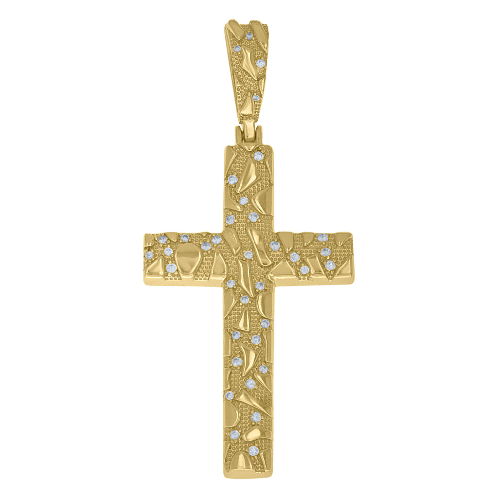 925 Sterling Silver Yellow-Tone Mens Cubic-Zirconia Nugget Cross Religious Pendant