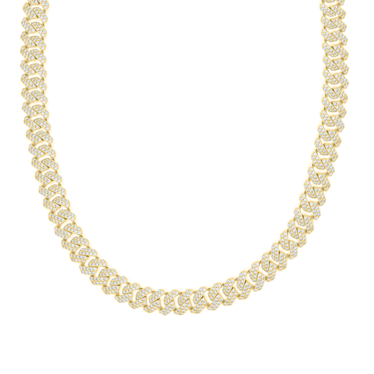 925 Sterling Silver Yellow-Tone Unisex Moissanite Monaco Chain Necklace 10mm 20 Inches