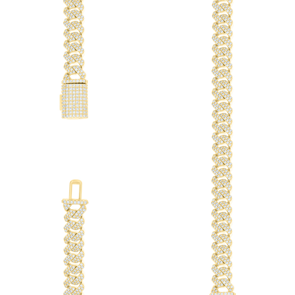 925 Sterling Silver Yellow-Tone Unisex Moissanite Monaco Chain Necklace 10mm 20 Inches
