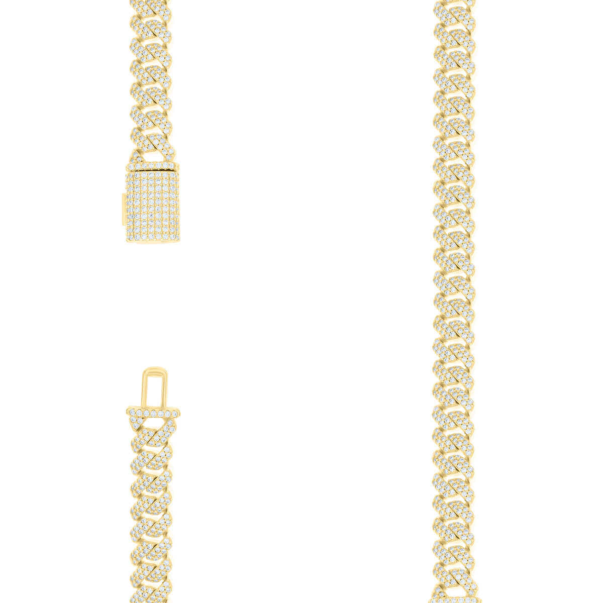 925 Sterling Silver Yellow-Tone Unisex Moissanite Monaco Chain Necklace 10mm 22 Inches
