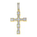 925 Sterling Silver Yellow-Tone Unisex Baguette Round Cubic-Zirconia Cross Religious Pendant