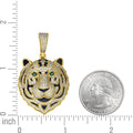 925 Sterling Silver Yellow-Tone Mens Green White Cubic-Zirconia Enameled Tiger Head Pendant