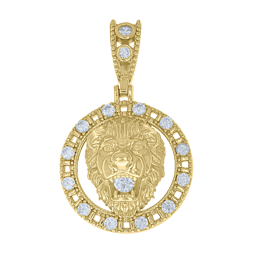 925 Sterling Silver Yellow-Tone Mens Cubic-Zirconia Leo/Lion Head Charm Pendant