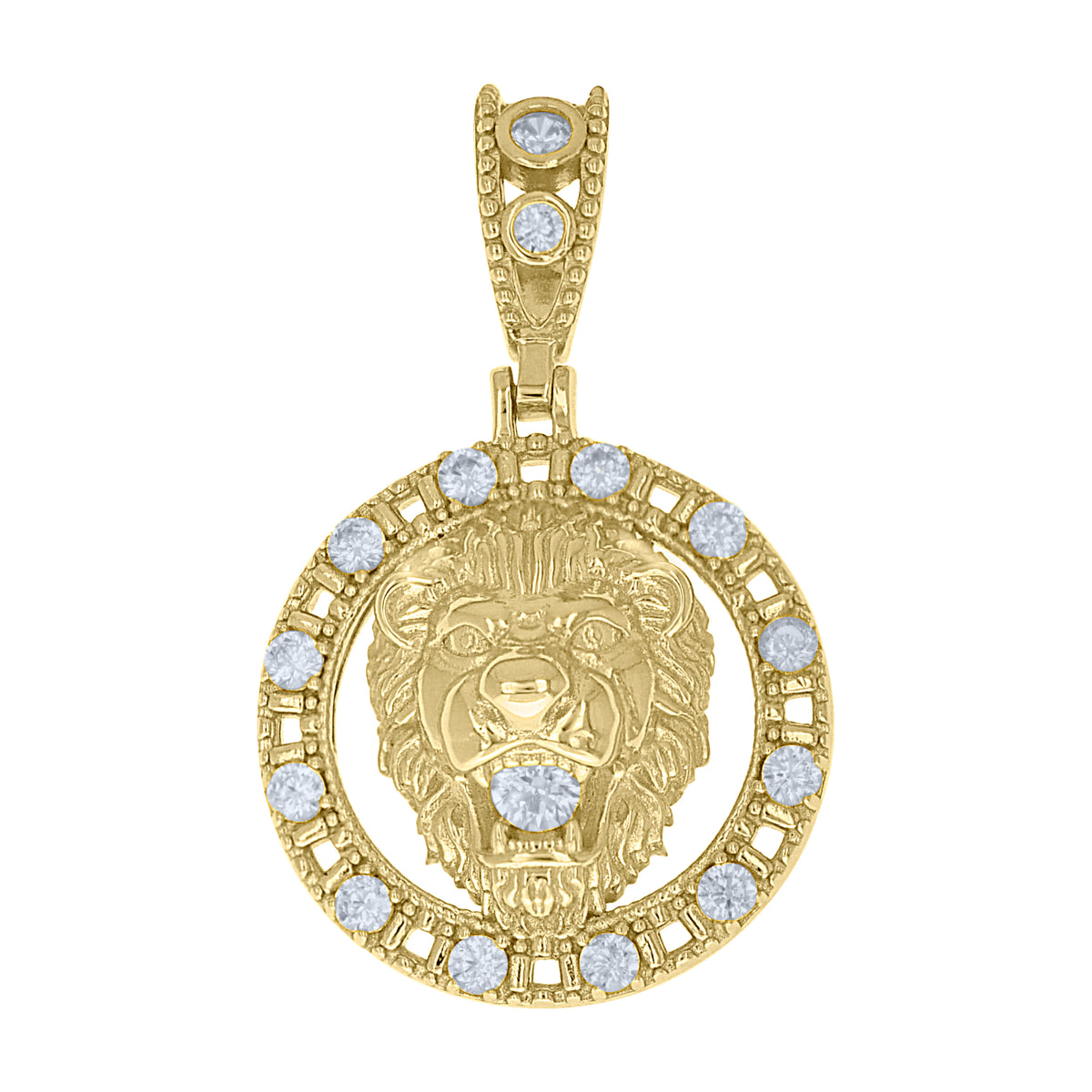 925 Sterling Silver Yellow-Tone Mens Cubic-Zirconia Leo/Lion Head Charm Pendant