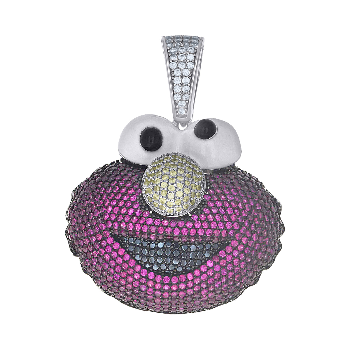 925 Sterling Silver Mens Yellow Pink Black White Cubic-Zirconia Elmo Character Cartoon Pendant