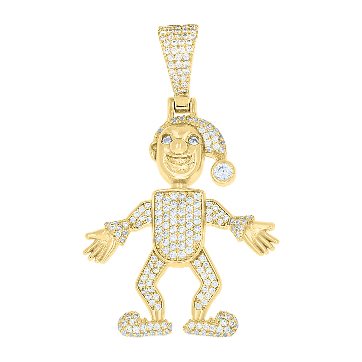 925 Sterling Silver Yellow-tone Mens Cubic-Zirconia Clown Jester Character Pendant