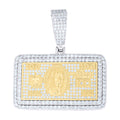 925 Sterling Silver Yellow-tone Mens Cubic-Zirconia 100 Dollar Bill Currency Pendant