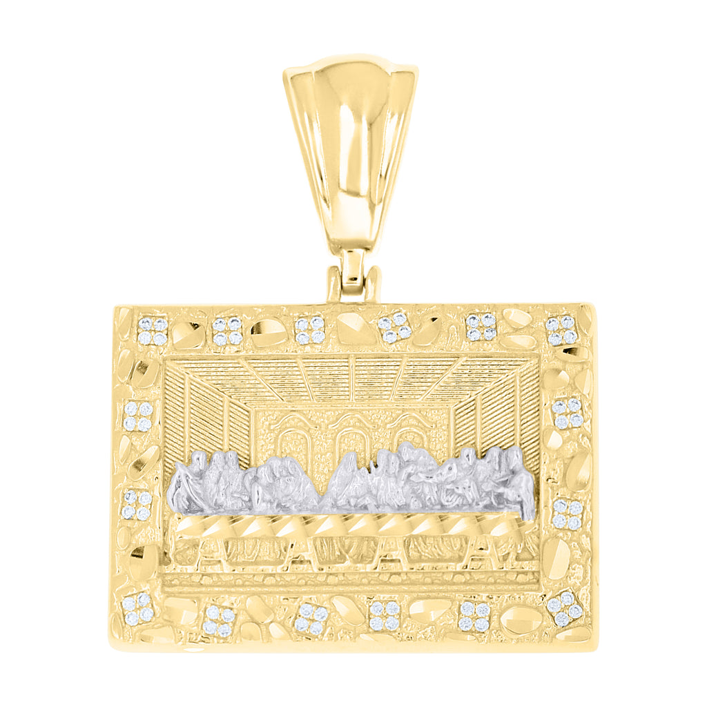 925 Sterling Silver Yellow-tone Men Cubic-Zirconia Last Supper Religious Charm Pendant