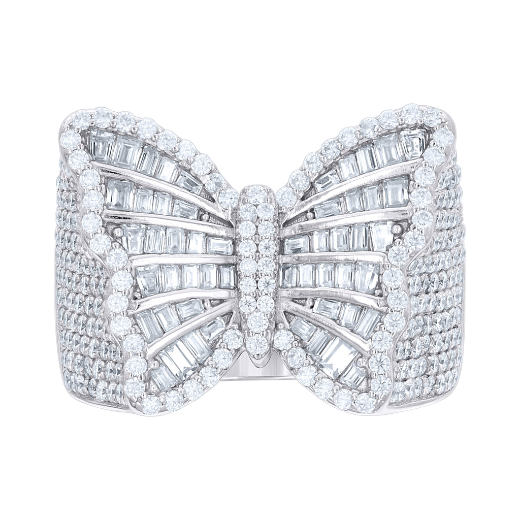 925 Sterling Silver Womens Baguette Round Cubic-Zirconia Butterfly Fashion Ring Size 9
