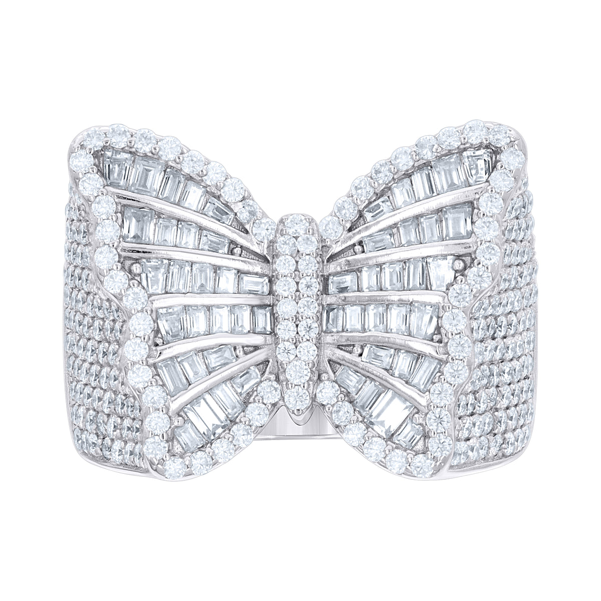 925 Sterling Silver Womens Baguette Round Cubic-Zirconia Butterfly Fashion Ring