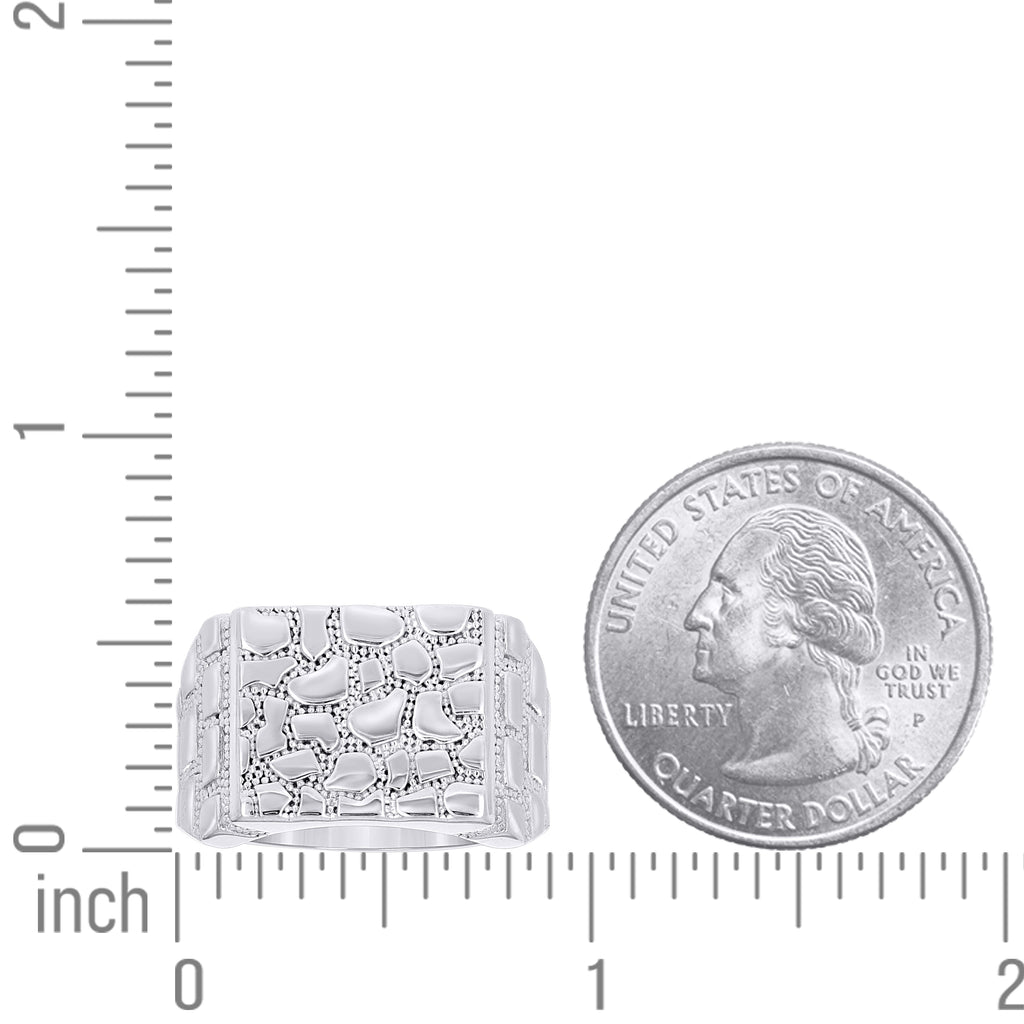 925 Sterling Silver Mens Square Head Nugget Fashion Ring Size 7