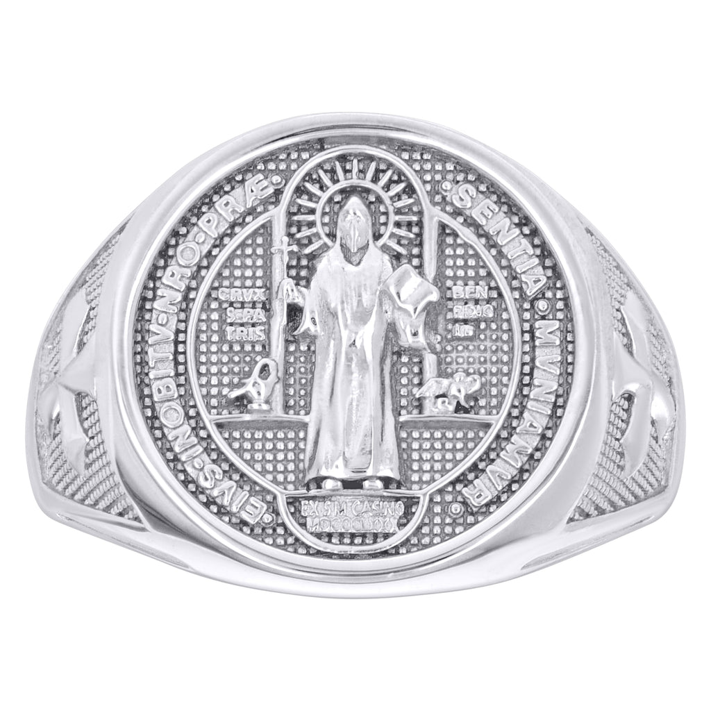 925 Sterling Silver Mens St. Benedict Religious Ring Size 9
