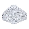 925 Sterling Silver Mens Baguette Round Cubic-Zirconia Dollar Sign Currency Ring