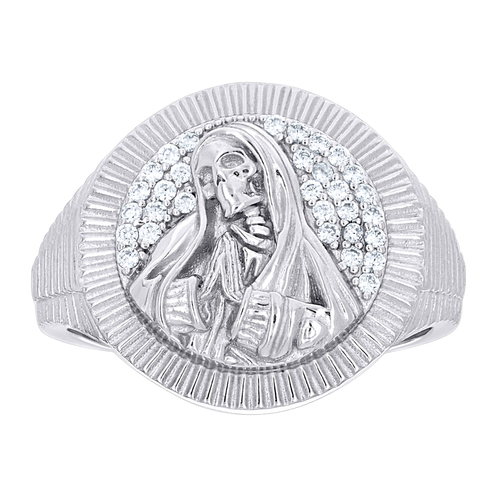 925 Sterling Silver Mens Cubic-Zirconia Death Angel Grim Reaper Religious Ring