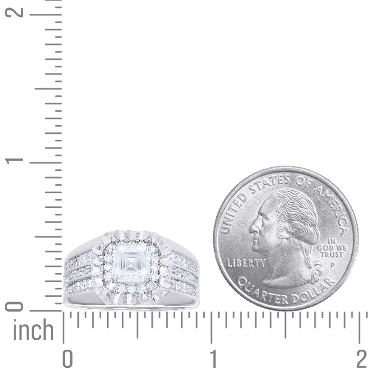 925 Sterling Silver Mens Princess-Cut Baguette Round Cubic-Zirconia Octagon Head Fashion Ring Size 7