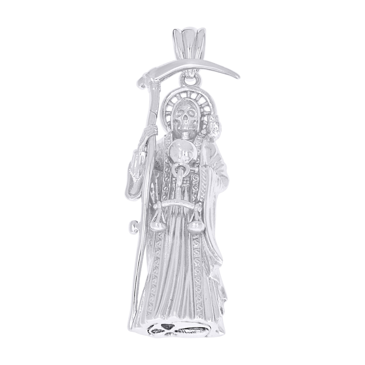 925 Sterling Silver Men Grim Reaper Death Angel Religious Charm Pendant