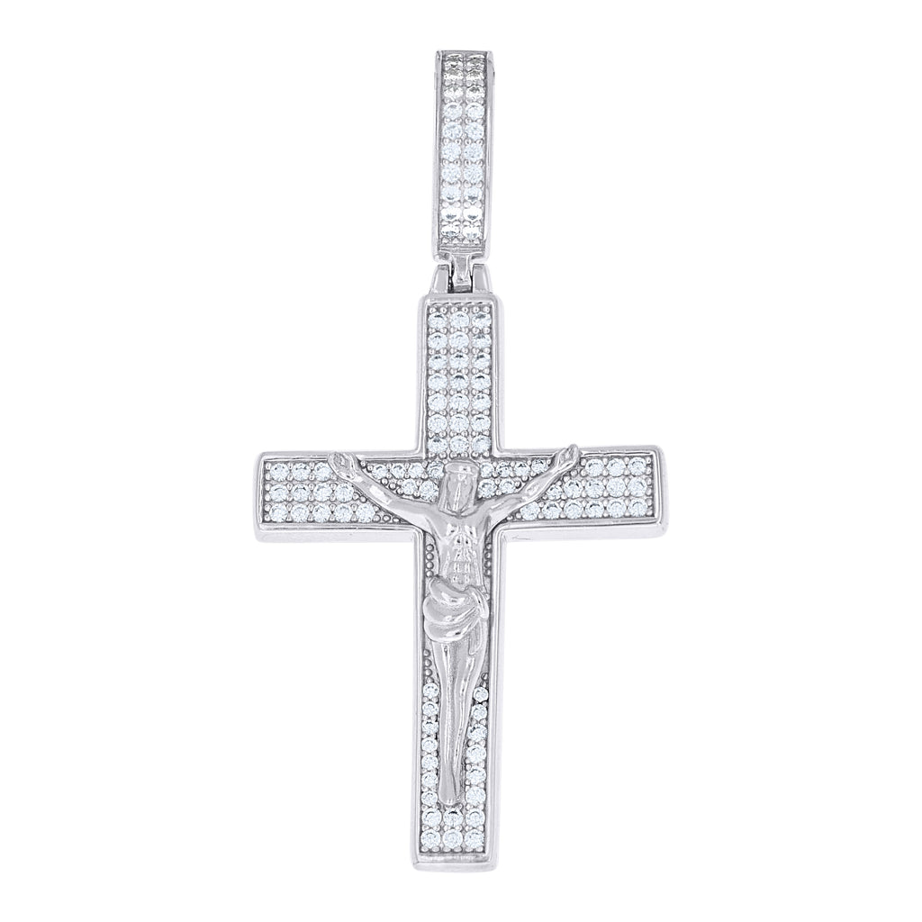 925 Sterling Silver Unisex Cubic-Zirconia Crucifix Cross Religious Charm Pendant