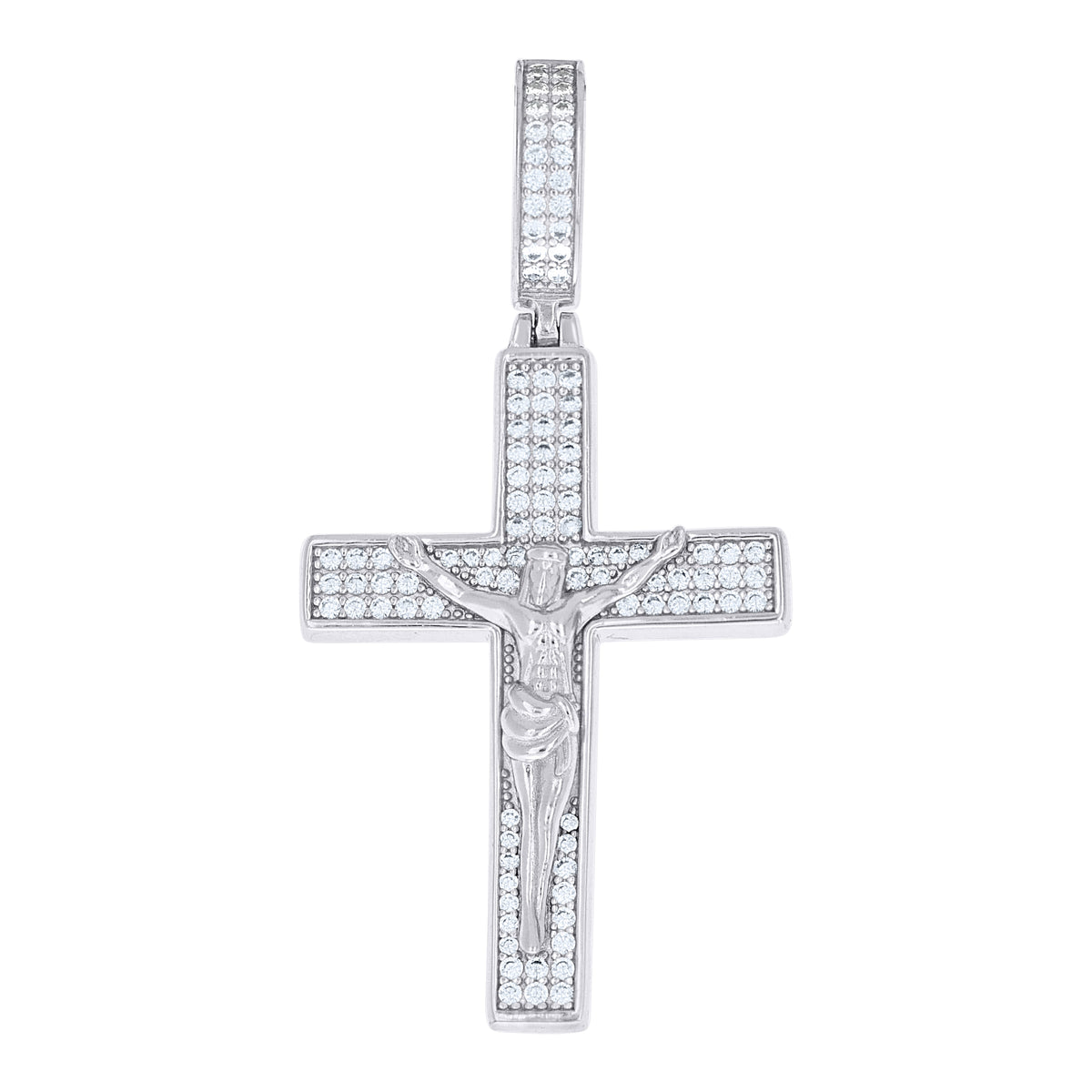 925 Sterling Silver Unisex Cubic-Zirconia Crucifix Cross Religious Charm Pendant