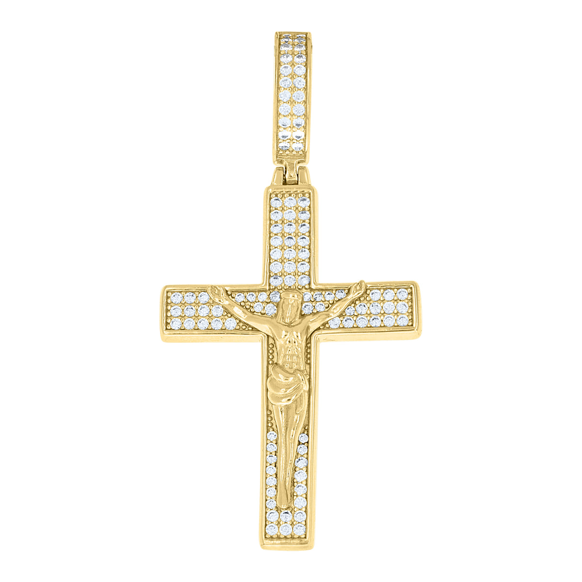 925 Sterling Silver Yellow-tone Unisex Cubic-Zirconia Crucifix Cross Religious Charm Pendant