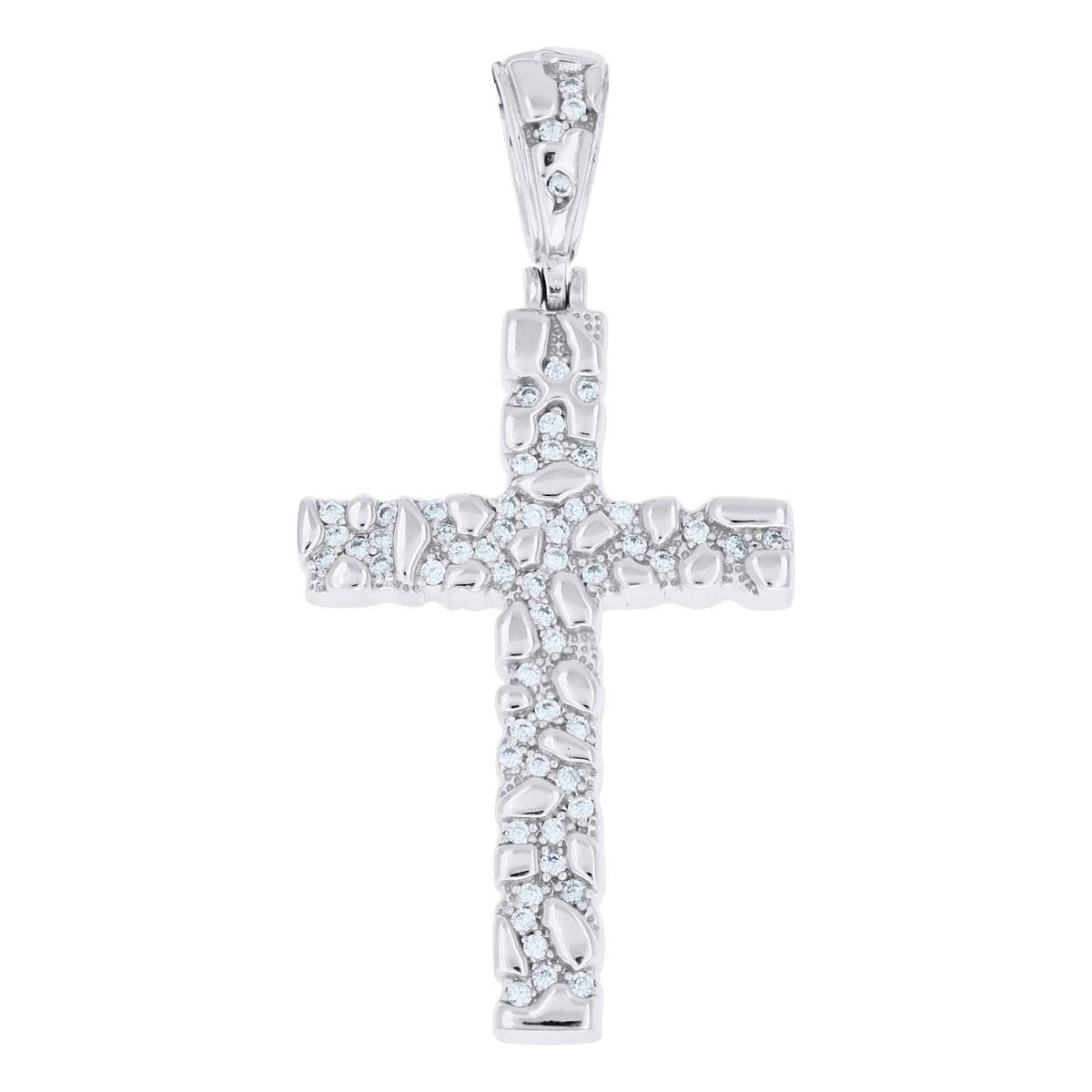 925 Sterling Silver Unisex Cubic-Zirconia Nugget Cross Religious Pendant