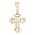 925 Sterling Silver Yellow-tone Unisex Round Baguette Cubic-Zirconia Cross Religious Charm Pendant
