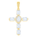 925 Sterling Silver Yellow-tone Unisex Round Oval/Emerald-cut Cubic-Zirconia Cross Religious Charm Pendant