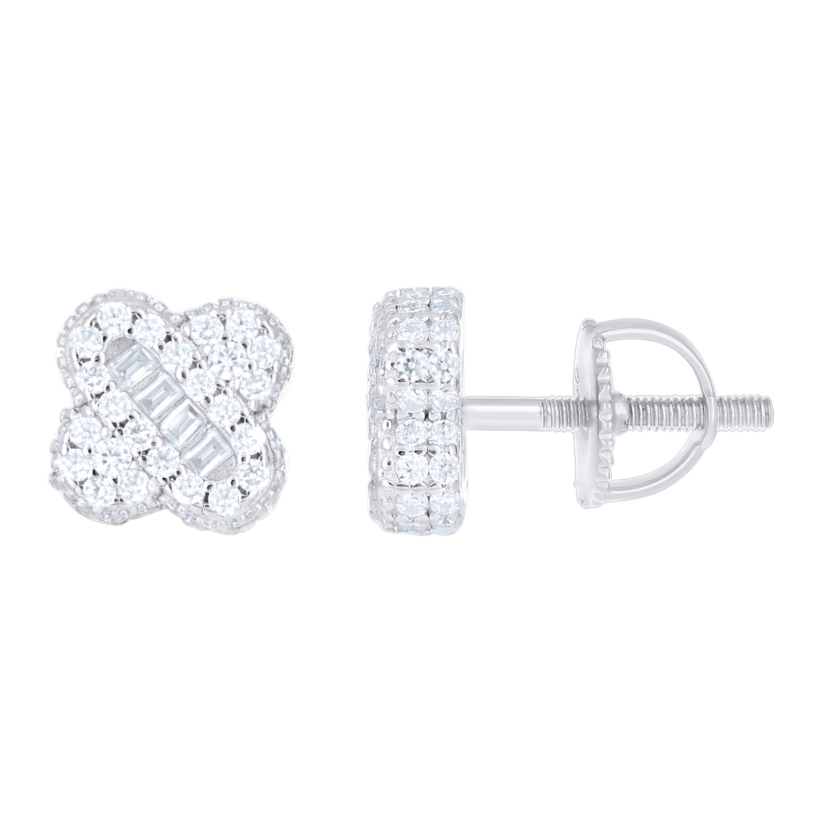 925 Sterling Silver Womens Baguette Round Moissanite Clover Good Luck Stud Earrings