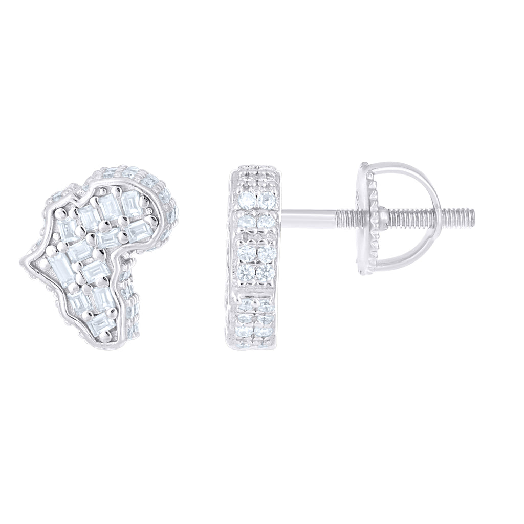 925 Sterling Silver Unisex Baguette Round Moissanite Map Fashion Stud Earrings