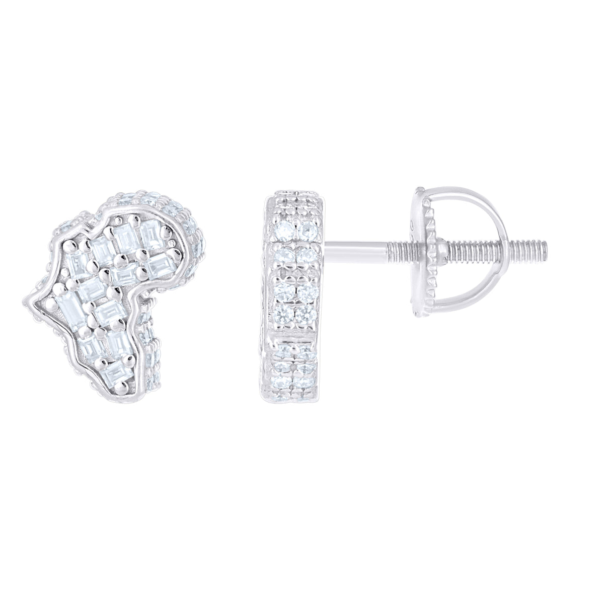 925 Sterling Silver Unisex Baguette Round Moissanite Map Fashion Stud Earrings