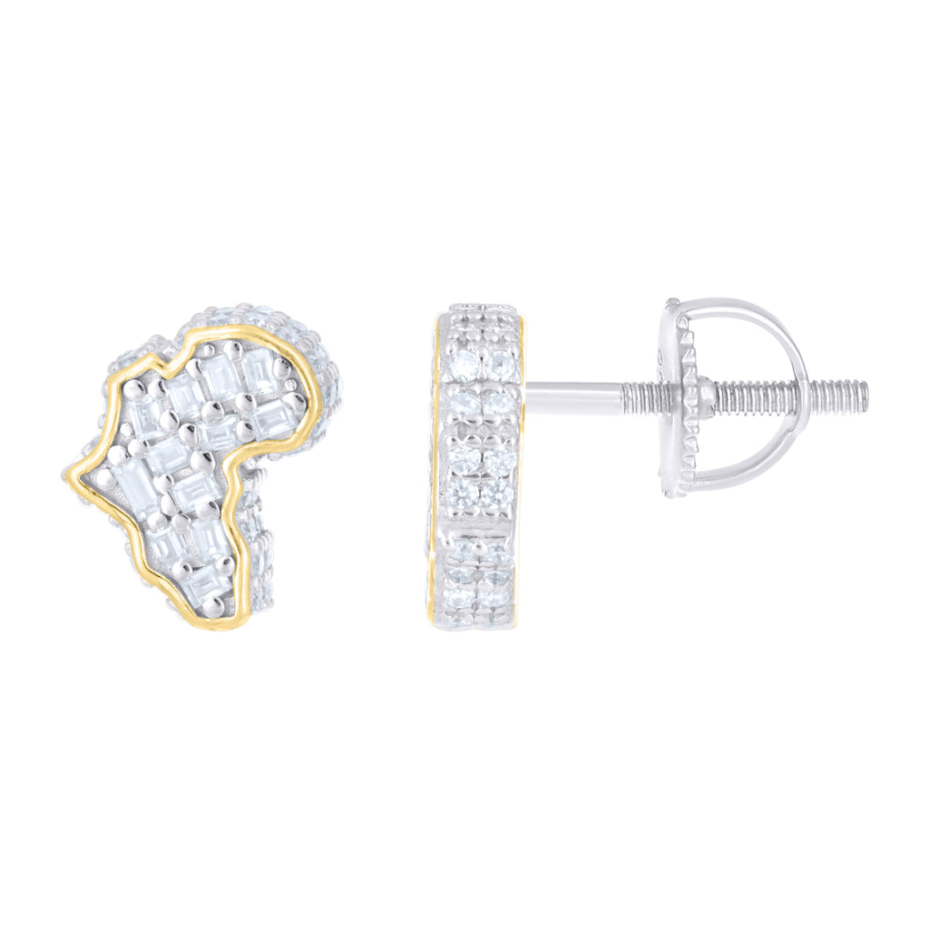 925 Sterling Silver Yellow-Tone Unisex Baguette Round Moissanite Map Fashion Stud Earrings
