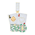 925 Sterling Silver Yellow-Tone Mens Green Red Moissanite Enameled Cards Dice Poker Chips Pendant